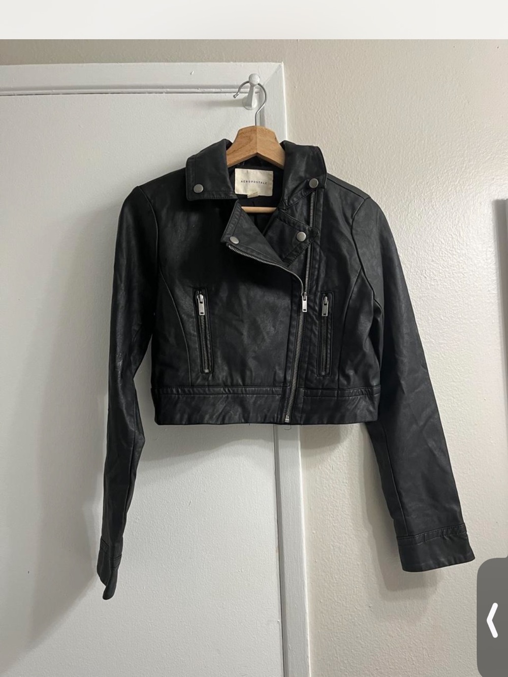 Aeropostale Black Faux Leather Cropped Moto Jacket